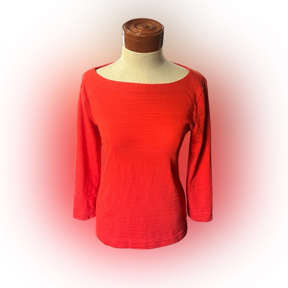 LOFT Vibrant Red Cotton Boatneck 3/4 Sleeve Top Women's Medium